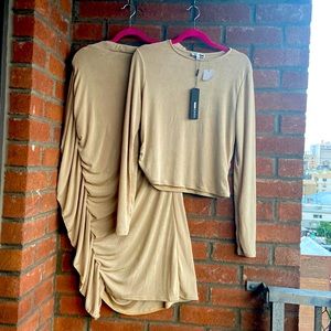 Fashion Nova Sadie Slinky Skirt Set. Size 1x. Color: Beige